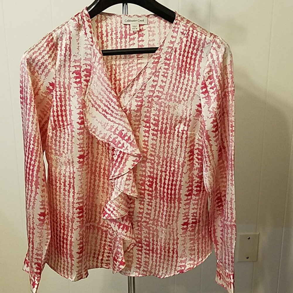 Coldwater Creek Cascading Ruffle Long Sleev Blouse